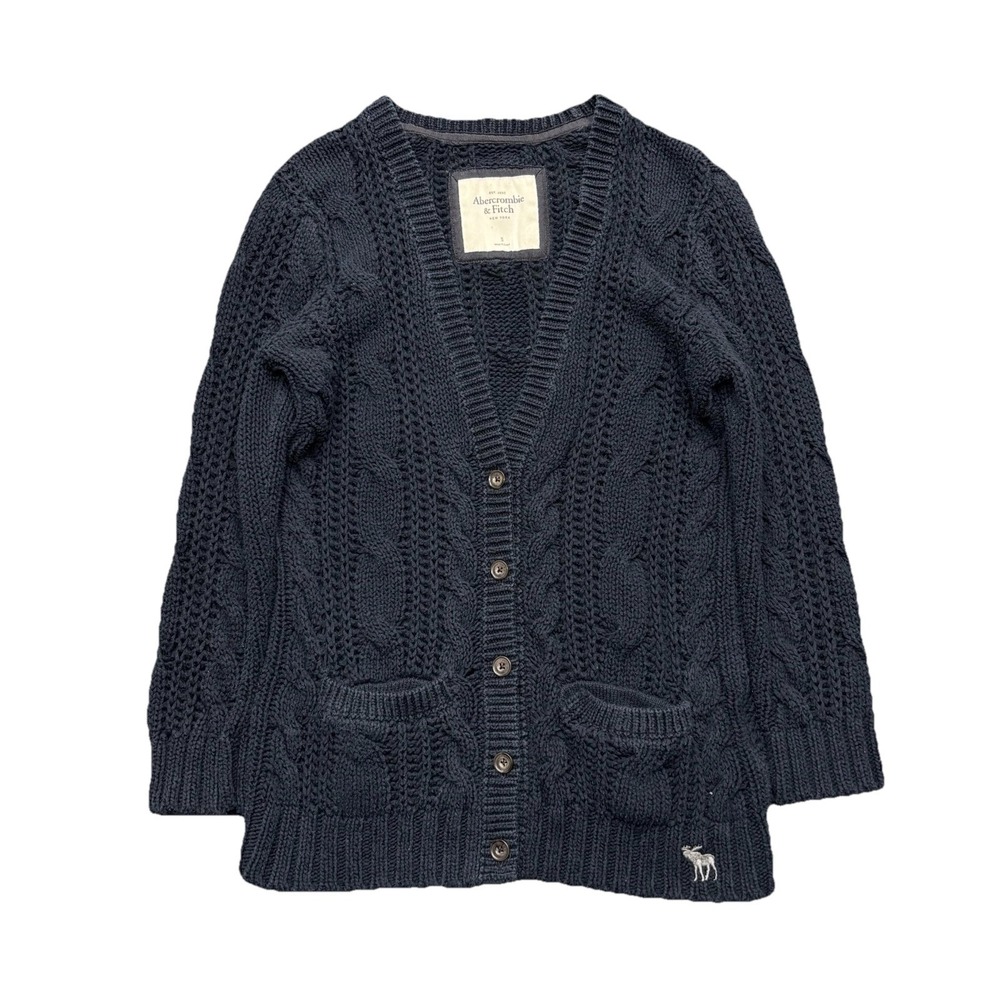VTG Y2K Abercrombie & Fitch Cardigan‎ Cable Knit Sweater Blue Size S Layering